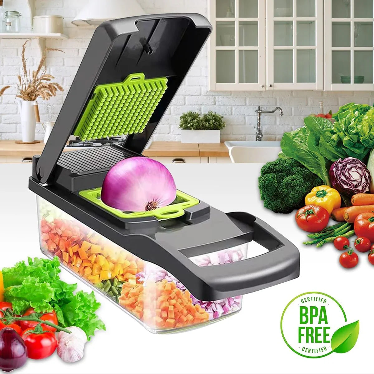 Multifunctional Mandoline Vegetable Chopper 16-in-1 with Stainless Steel Blades, Storage Container & Hand Guard for Fruits & Veggies
