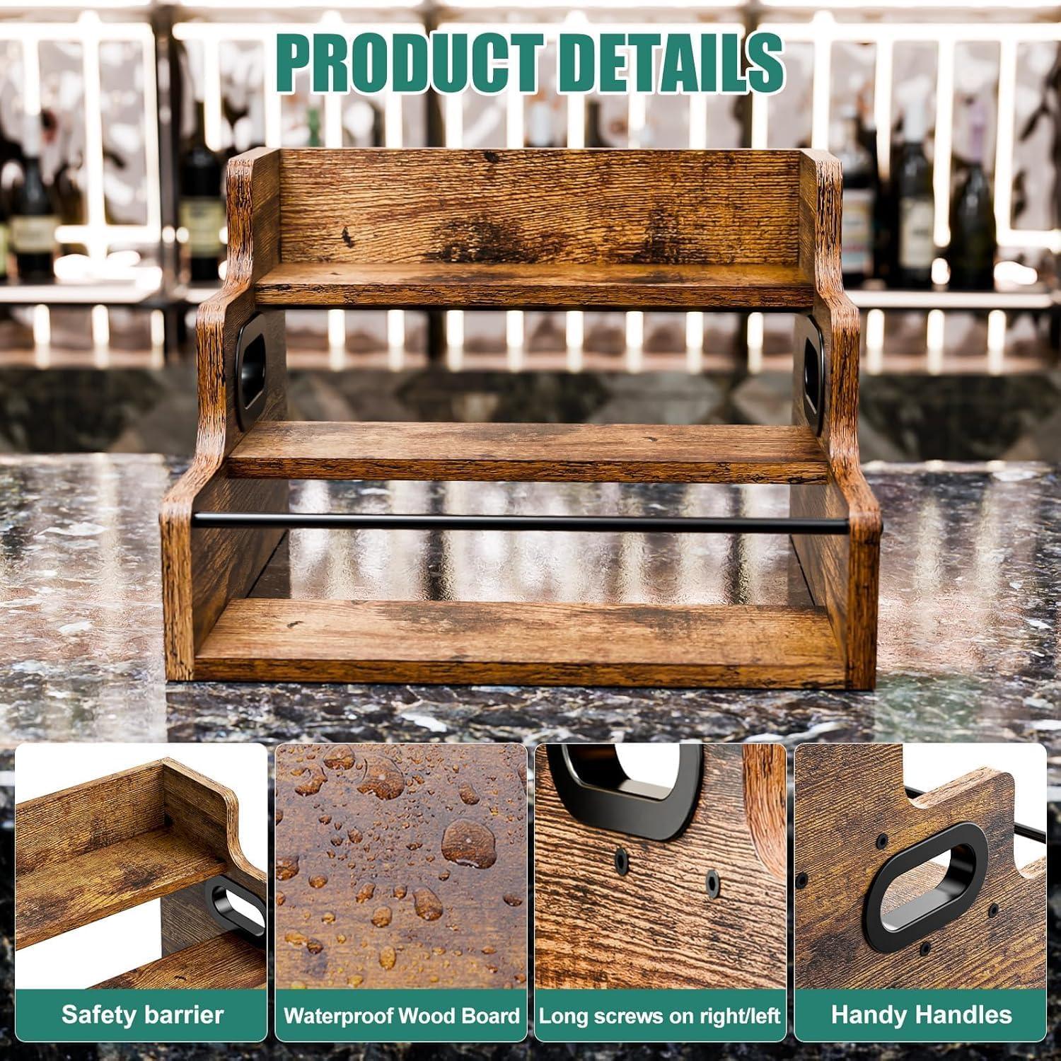 3-Tier Liquor Bottle Display Shelf Rack Bar Organizer for Whiskey, Wine, Coffee Syrups, Spirits & Bottles