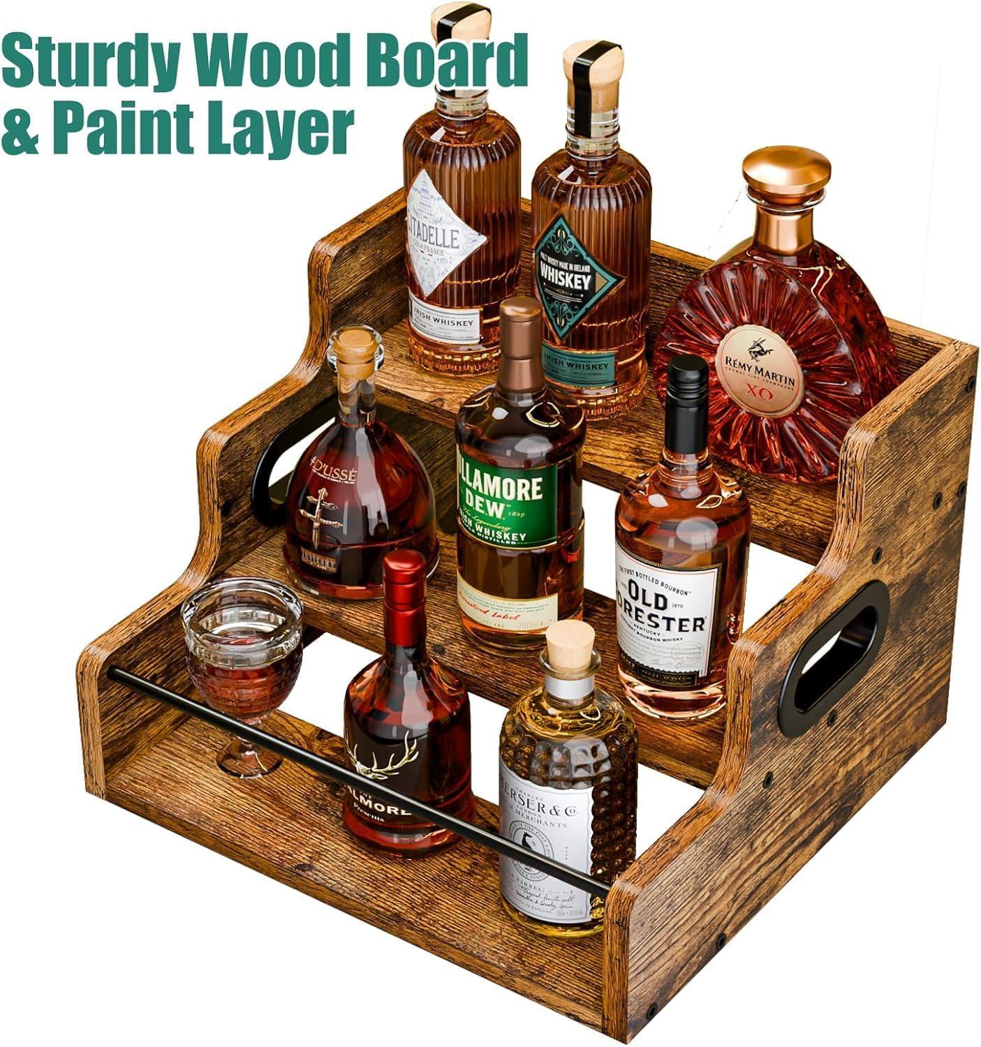 3-Tier Liquor Bottle Display Shelf Rack Bar Organizer for Whiskey, Wine, Coffee Syrups, Spirits & Bottles