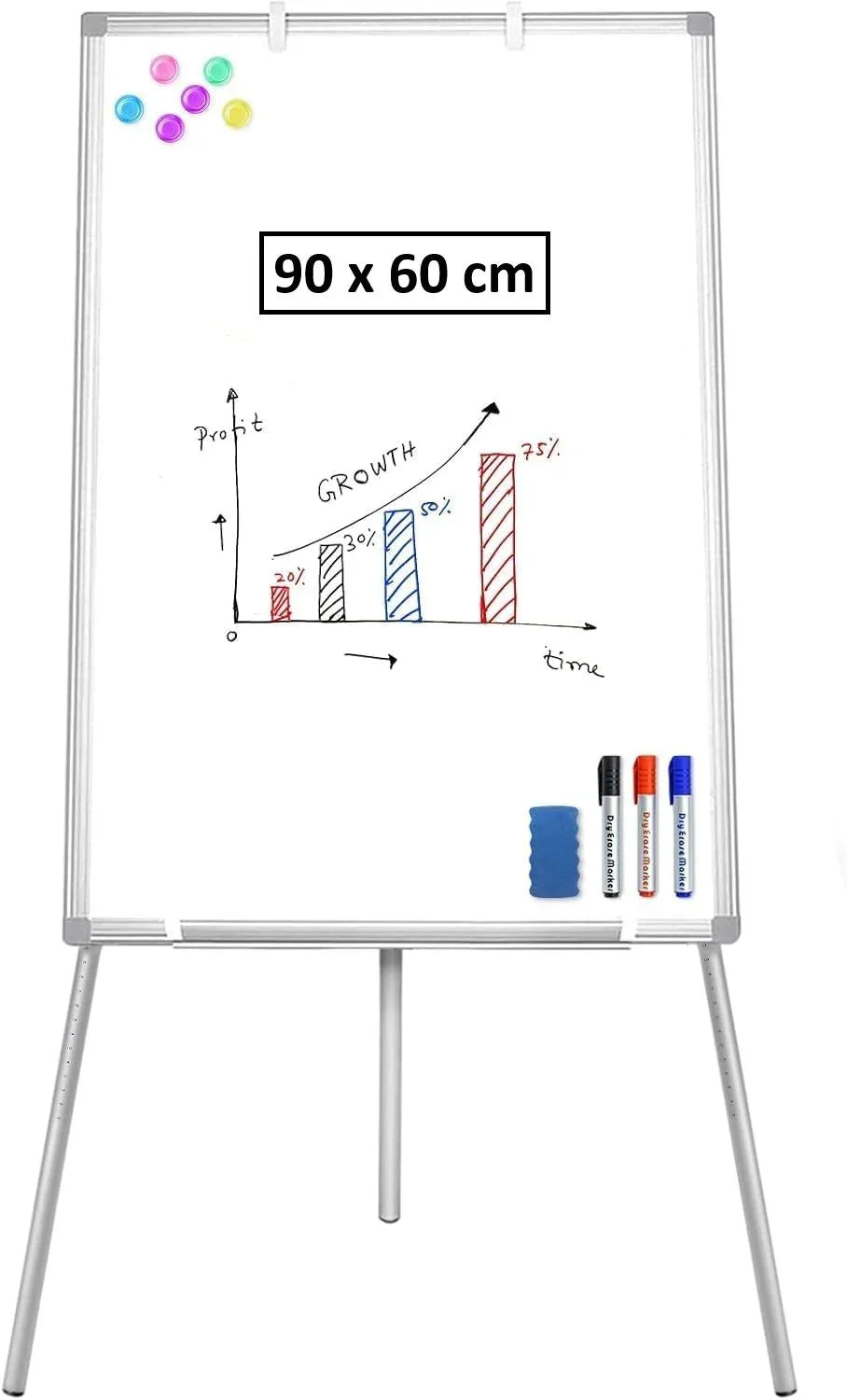 Whiteboard Easel Portable Magnetic Dry Erase Board with Adjustable Tripod Stand & Height Adjustable for Office & Home (90x60cm)