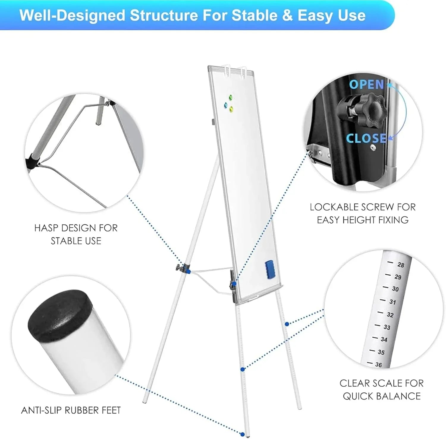 Whiteboard Easel Portable Magnetic Dry Erase Board with Adjustable Tripod Stand & Height Adjustable for Office & Home (90x60cm)