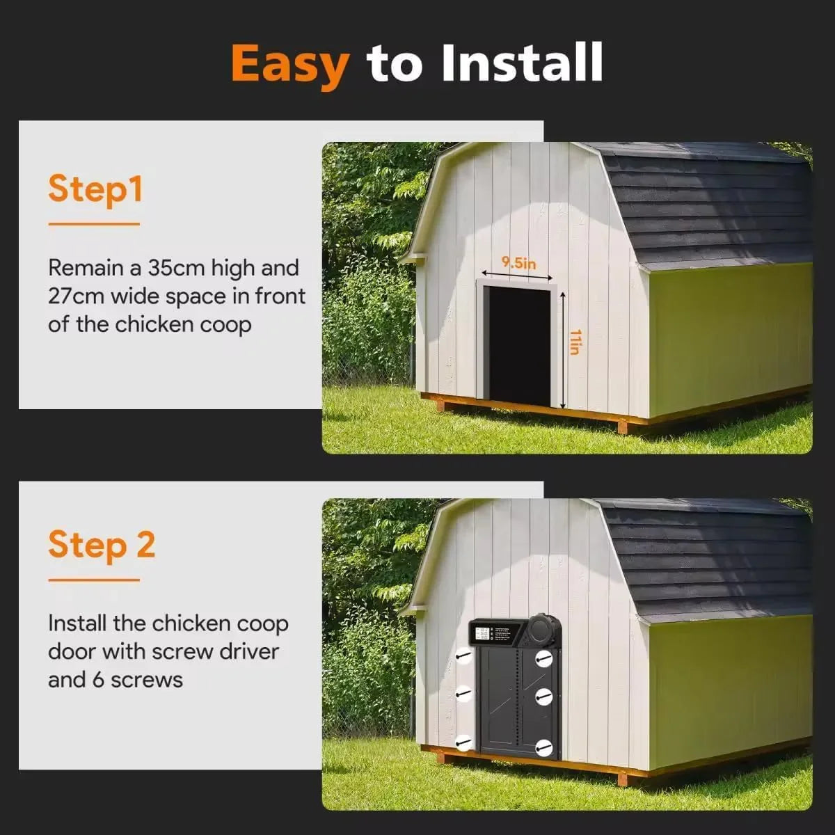 Solar Automatic Chicken Coop Door with Timer, Light Sensor, Remote Control, Anti-Pinch, LED Screen & USB Charging