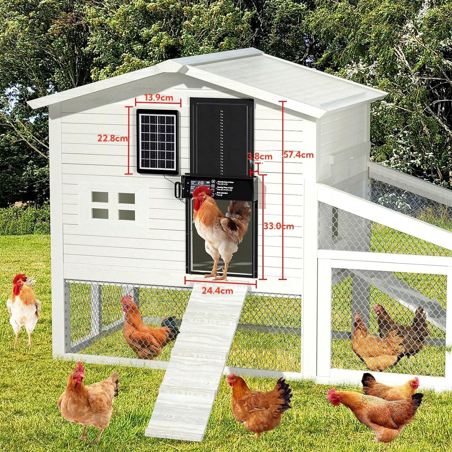 Automatic Chicken Coop Door Solar Powered with 4 Mode Timer & Light Sensor, Anti-Pinch & USB Charging Port