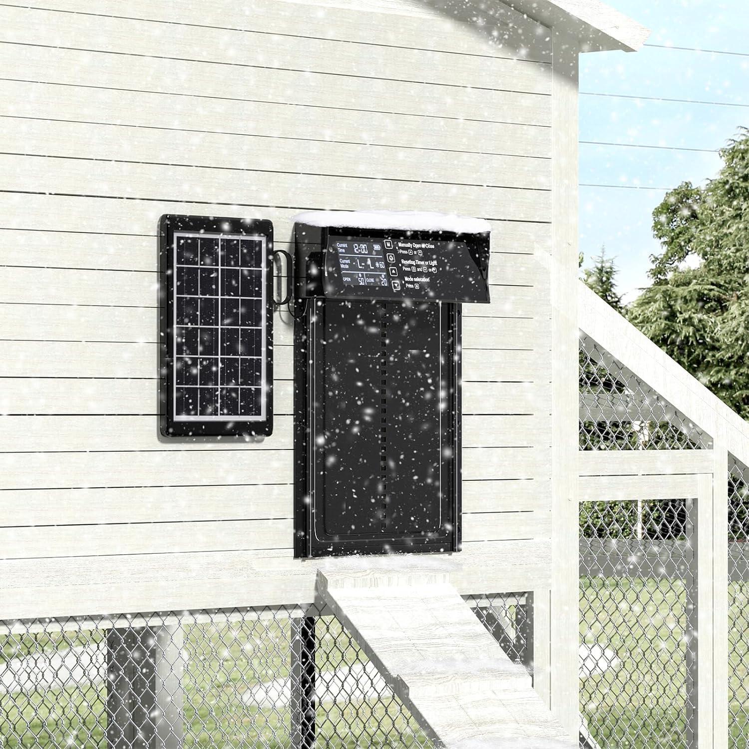 Automatic Chicken Coop Door Solar Powered with 4 Mode Timer & Light Sensor, Anti-Pinch & USB Charging Port