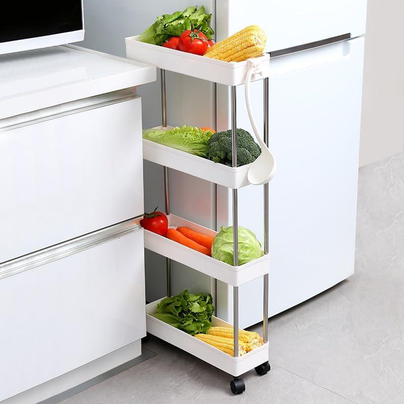 Slim Storage Cart Organizer Trolley with Wheels for Kitchen, Bathroom, Laundry & Narrow Spaces (4 tier)