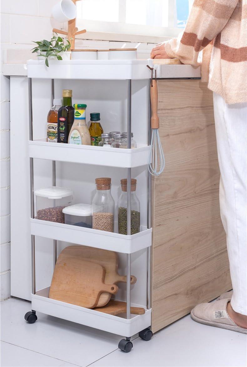 Slim Storage Cart Organizer Trolley with Wheels for Kitchen, Bathroom, Laundry & Narrow Spaces (4 tier)