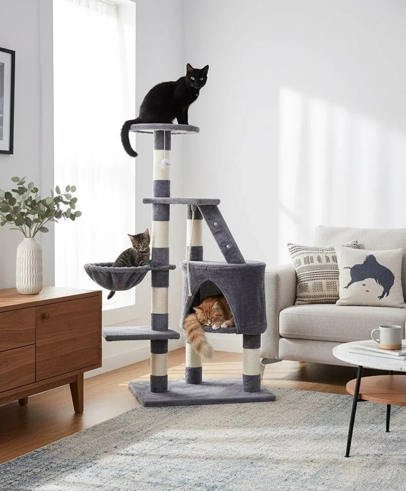 120cm Cat Tree for Indoor Cats with Condo, Hammock & Plush Perchfor for Kittens & Adult Cats