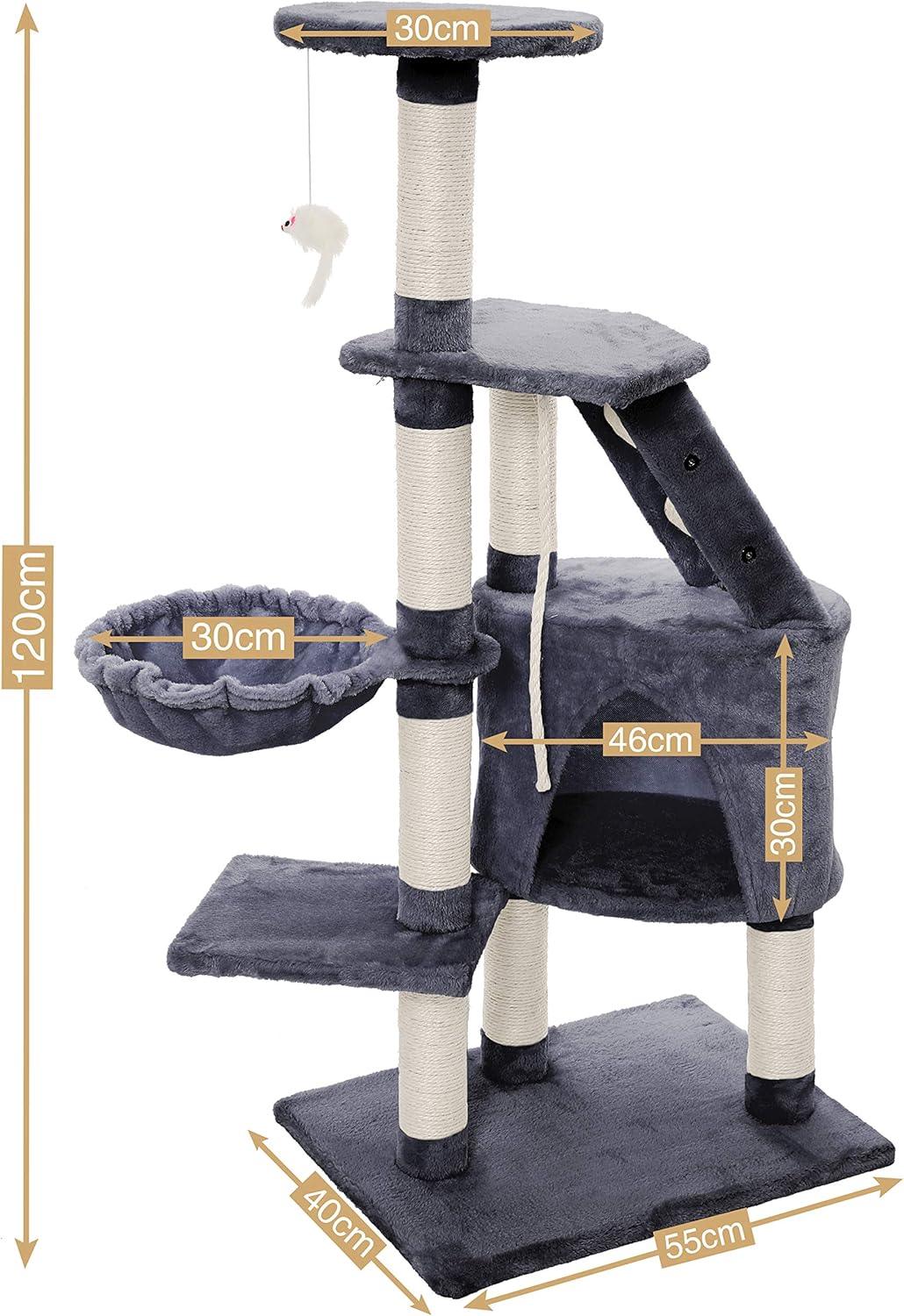 120cm Cat Tree for Indoor Cats with Condo, Hammock & Plush Perchfor for Kittens & Adult Cats