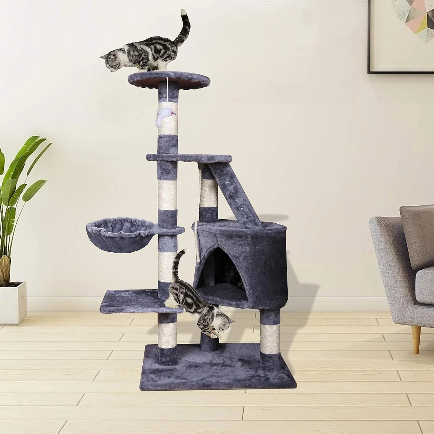 120cm Cat Tree for Indoor Cats with Condo, Hammock & Plush Perchfor for Kittens & Adult Cats