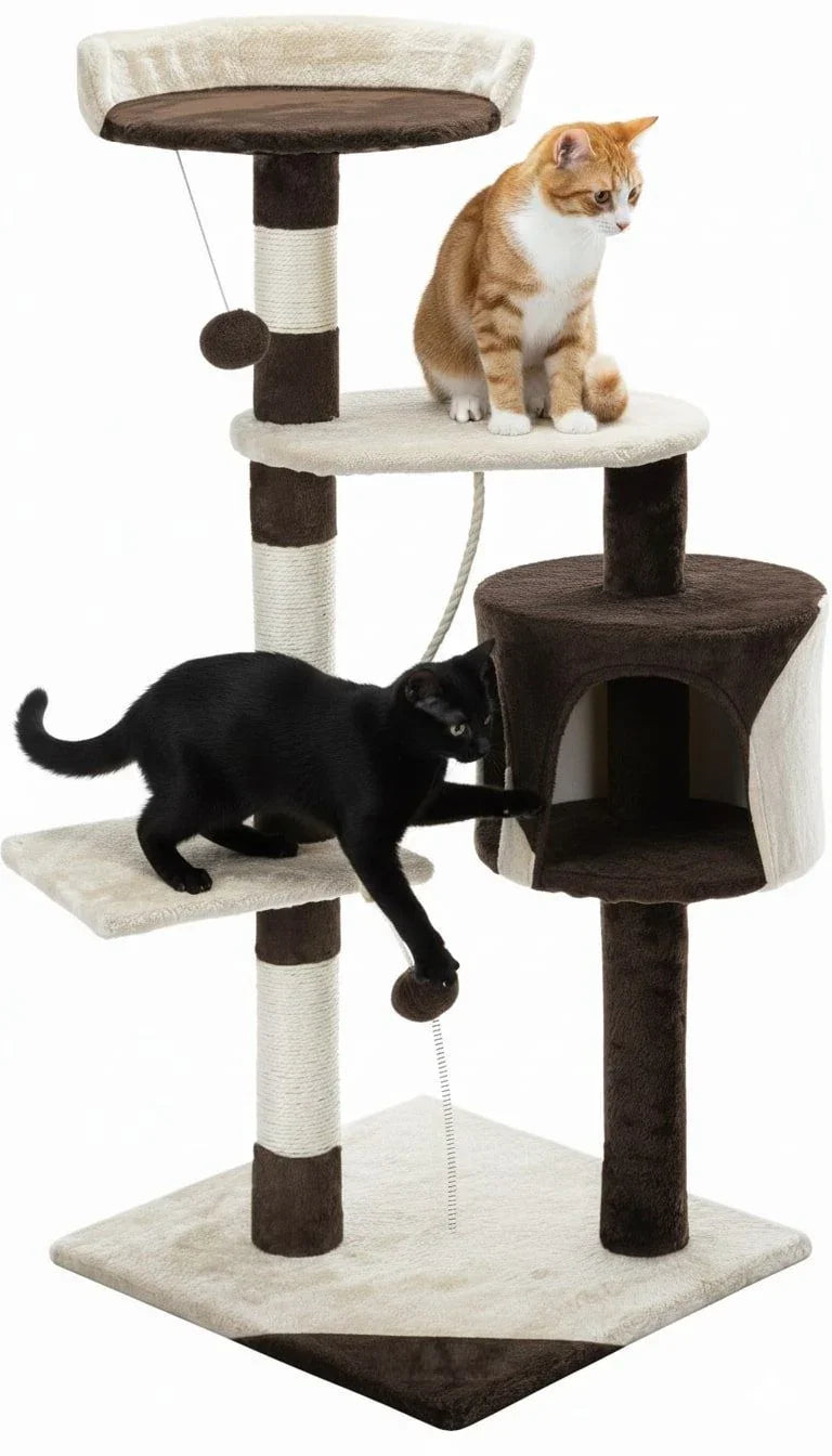140cm Cat Tree for Indoor Cats with Plush Perch, Sisal Scratching Posts & Condo for Kittens & Adult Cats (Beige)