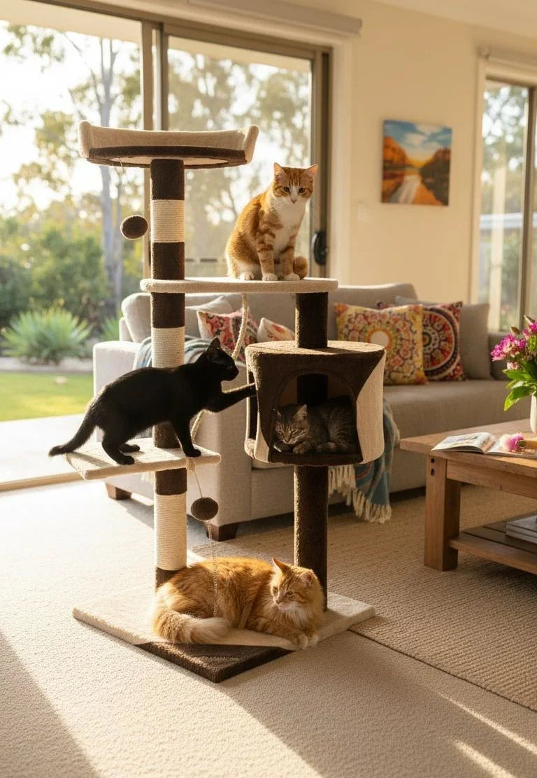140cm Cat Tree for Indoor Cats with Plush Perch, Sisal Scratching Posts & Condo for Kittens & Adult Cats (Beige)