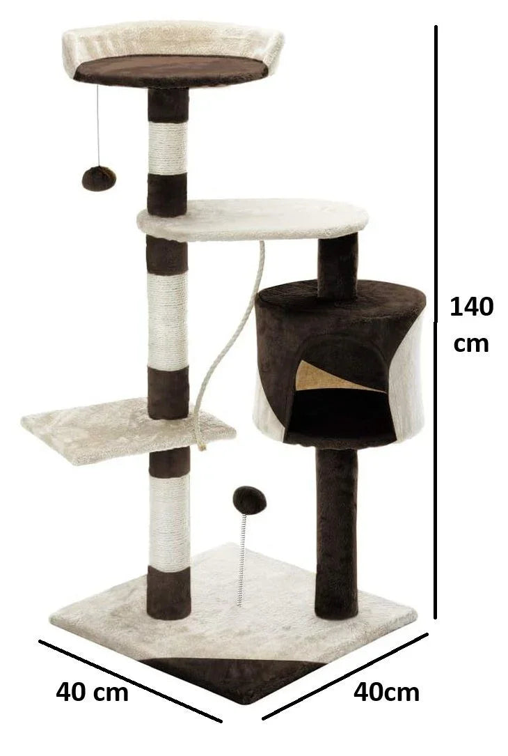 140cm Cat Tree for Indoor Cats with Plush Perch, Sisal Scratching Posts & Condo for Kittens & Adult Cats (Beige)