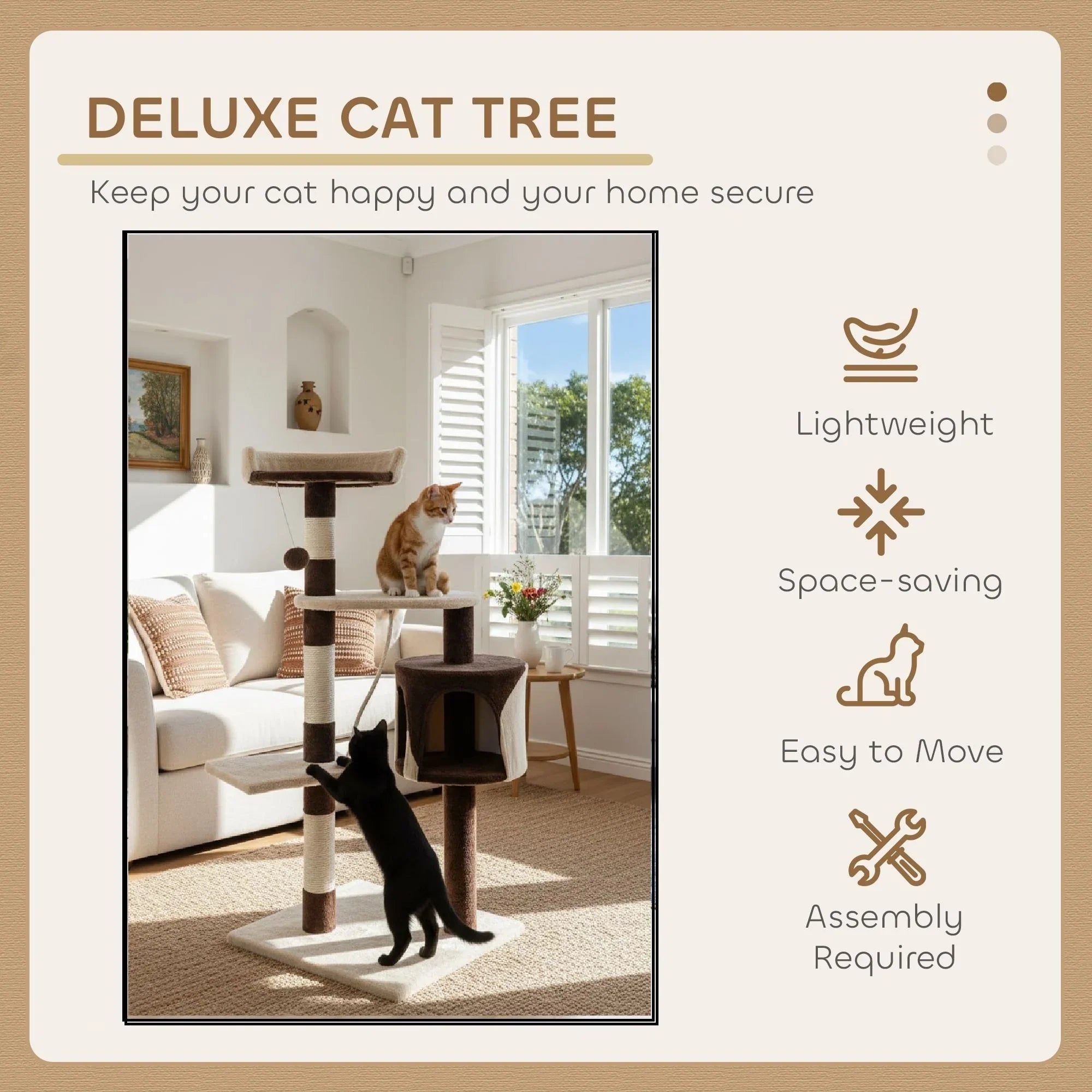 140cm Cat Tree for Indoor Cats with Plush Perch, Sisal Scratching Posts & Condo for Kittens & Adult Cats (Beige)
