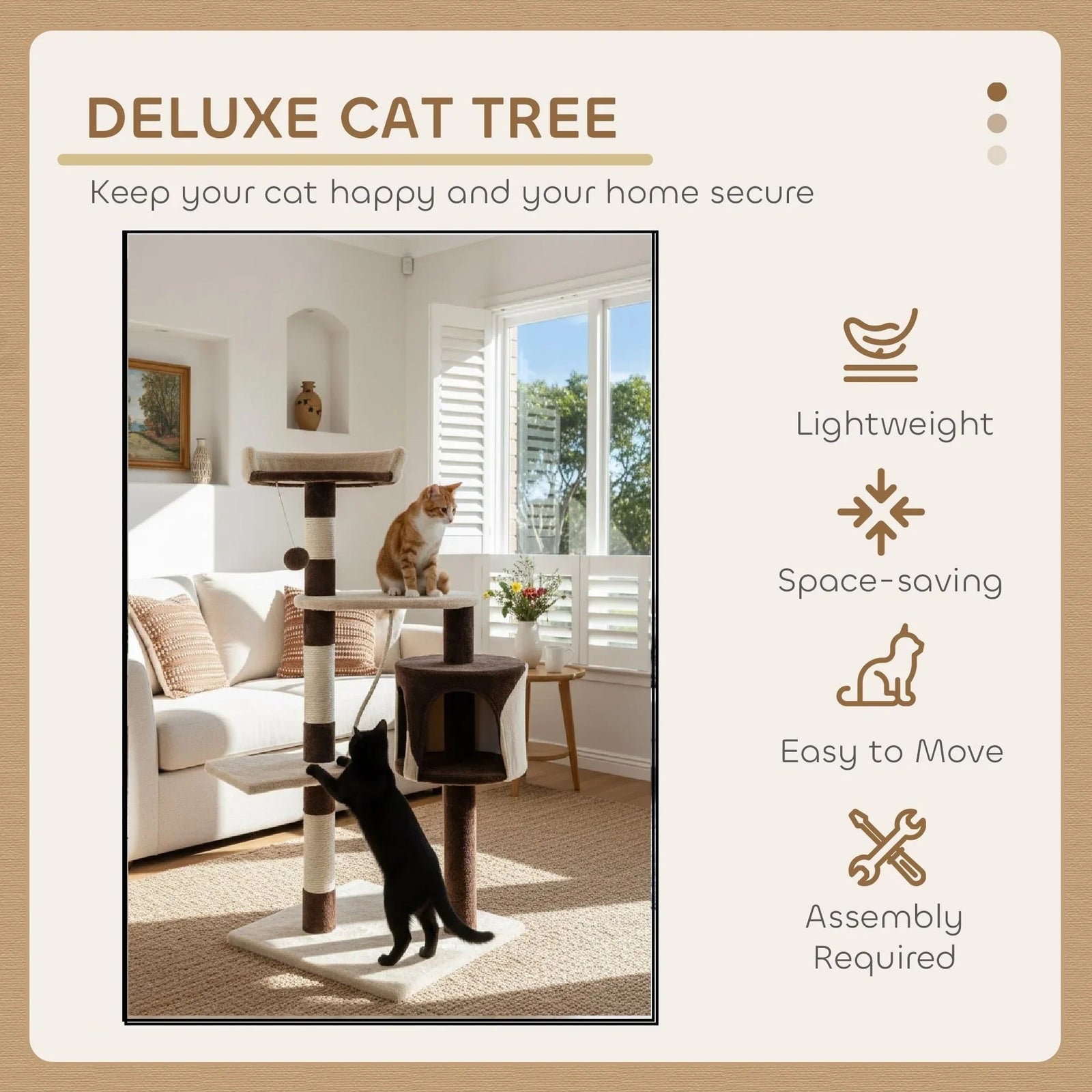 140cm Cat Tree for Indoor Cats with Plush Perch, Sisal Scratching Posts & Condo for Kittens & Adult Cats (Beige)