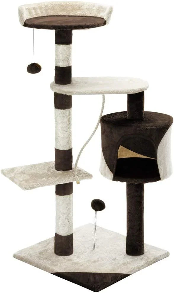 140cm Cat Tree for Indoor Cats with Plush Perch, Sisal Scratching Posts & Condo for Kittens & Adult Cats (Beige)