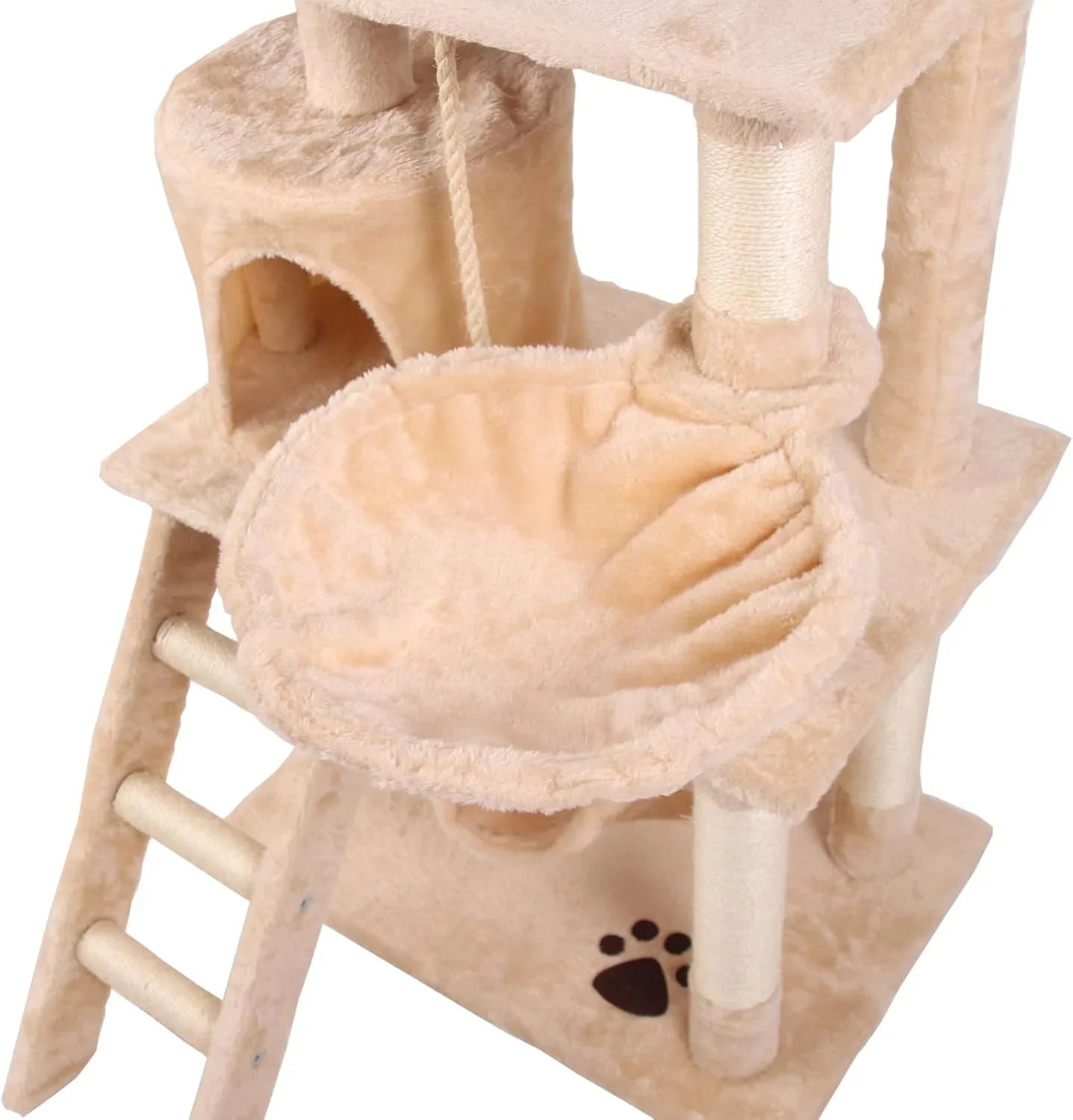 141cm Cat Tree Tower for Indoor Cats with Plush Perch, Ladder, Sisal Scratching Posts, Hammock & Condo for Kittens & Adult Cats (Beige)