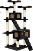 180cm Cat Tree Tower for Indoor Cats with Dual Condos, Plush Perches, Sisal Scratching Posts & Ramps for Kittens & Adult Cats (Black)