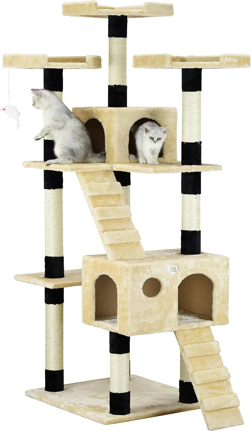 180cm Cat Tree Tower for Indoor Cats with Dual Condos, Plush Perches, Sisal Scratching Posts & Ramps for Kittens & Adult Cats (Beige)