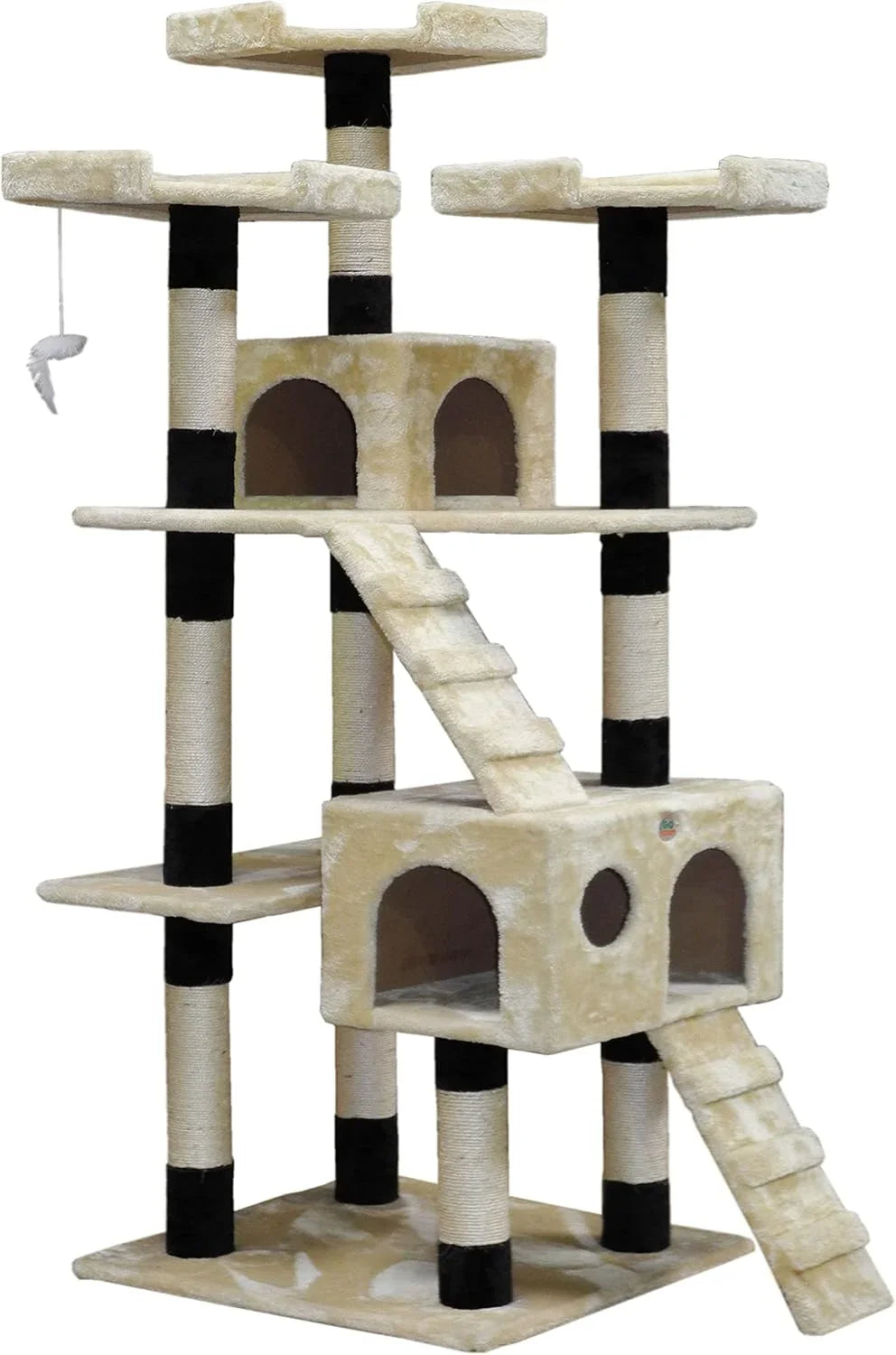 180cm Cat Tree Tower for Indoor Cats with Dual Condos, Plush Perches, Sisal Scratching Posts & Ramps for Kittens & Adult Cats (Beige)