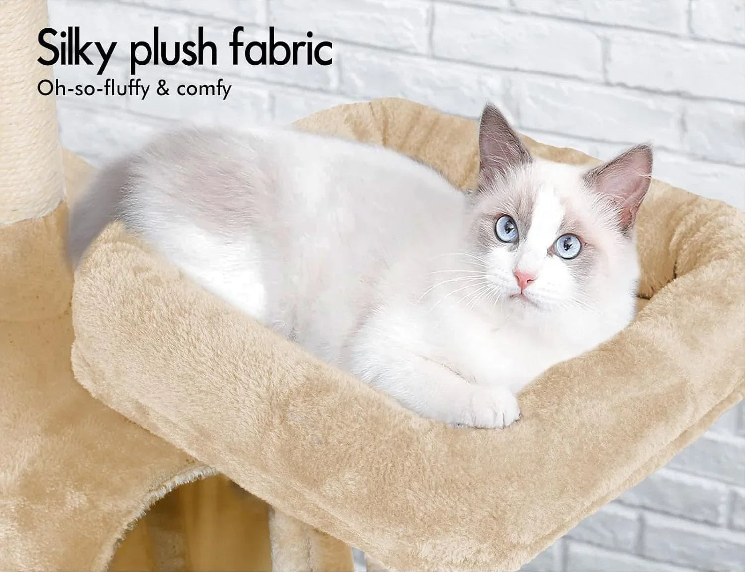 180cm Cat Tree Tower for Indoor Cats with Plush Perches, Dual Condos, Natural Sisal Scratching Posts & Ramps for Kittens & Adult Cats (Beige)