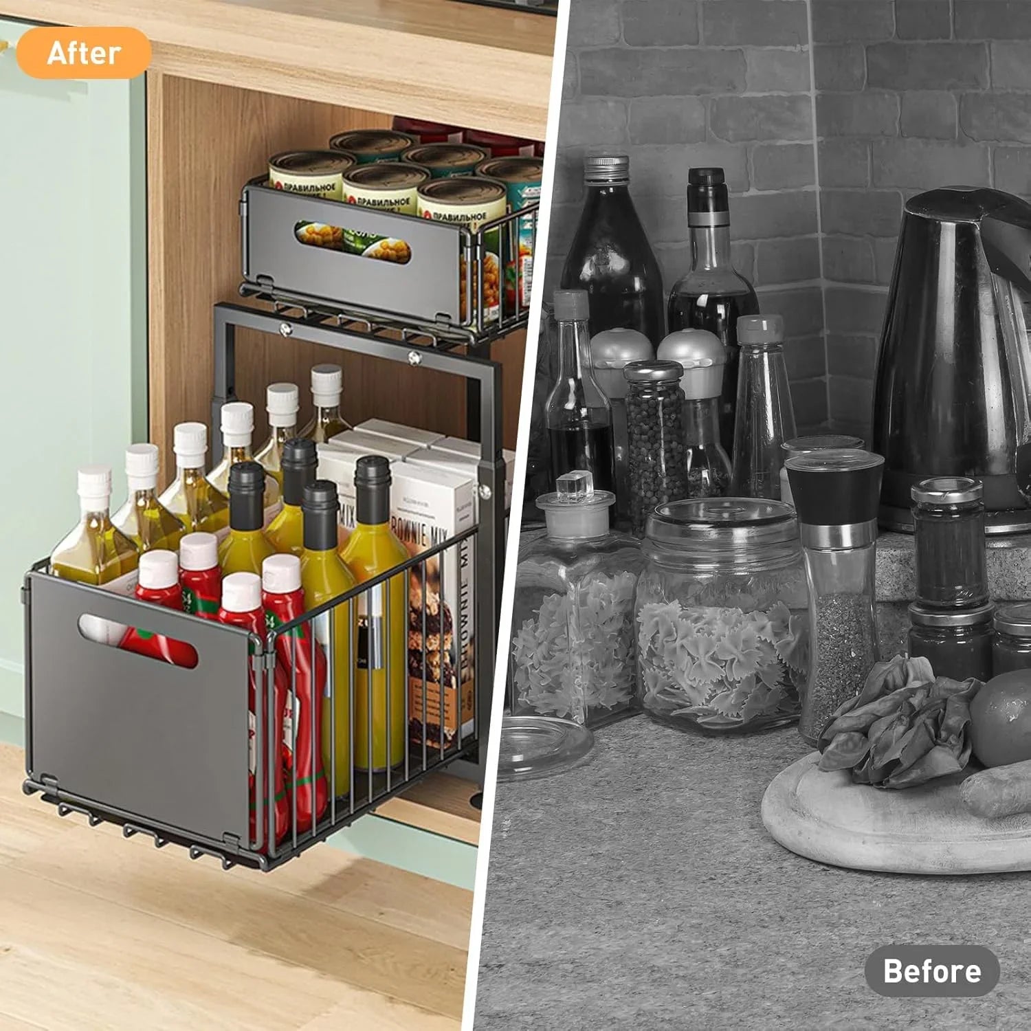 2-Tier Under Sink Organizer with Sliding Drawers & Height Adjustable for Kitchen Bathroom Cabinet Organization