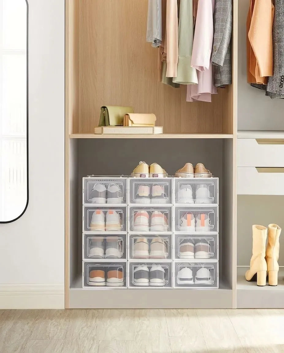 6-Pack Clear Stackable Shoe Storage Boxes - White - Shoe Box Storage