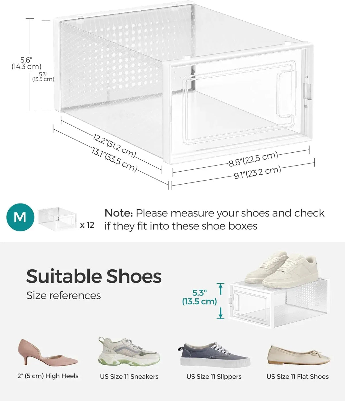 6-Pack Clear Stackable Shoe Storage Boxes - White - Shoe Box Storage