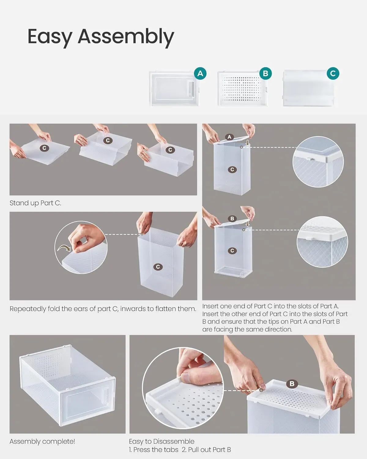 6-Pack Clear Stackable Shoe Storage Boxes - White - Shoe Box Storage