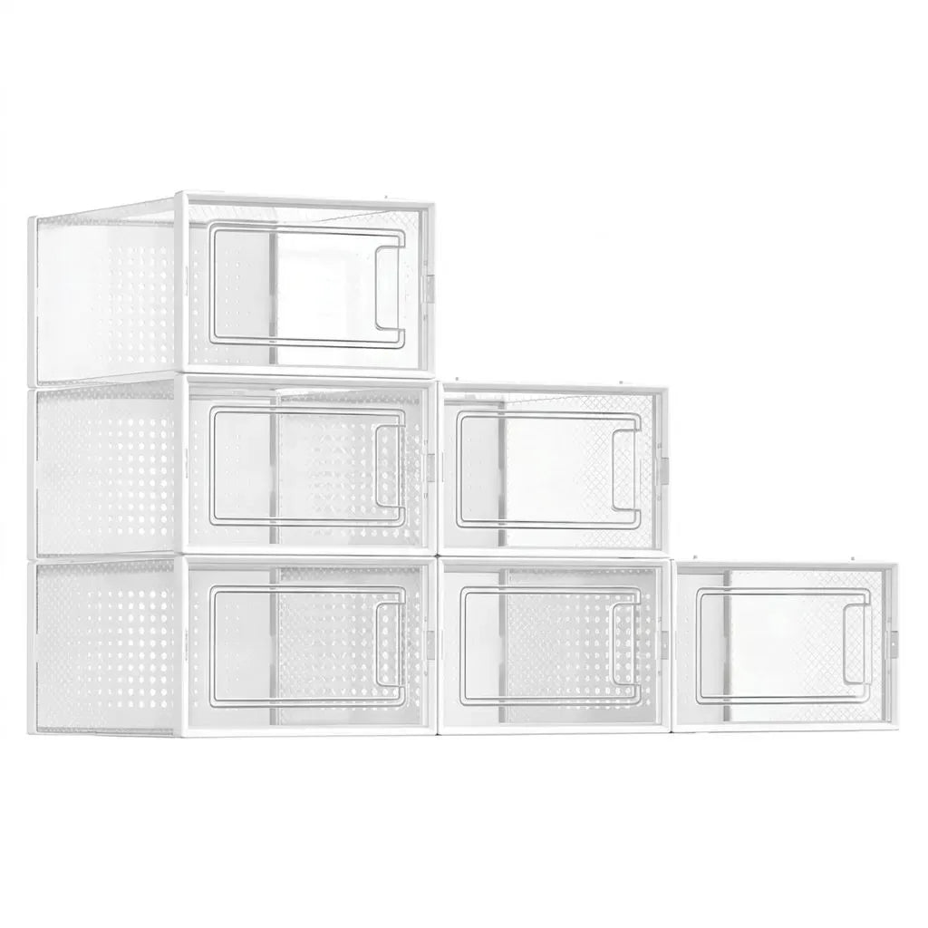 6-Pack Clear Stackable Shoe Storage Boxes - White - Shoe Box Storage