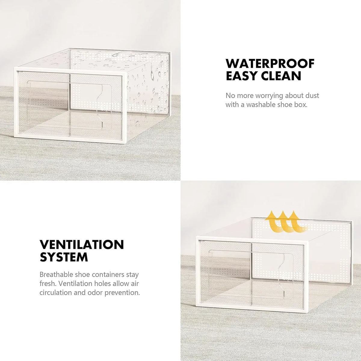 12-Pack Clear Shoe Storage Boxes - Stackable - White - Shoe Box Storage