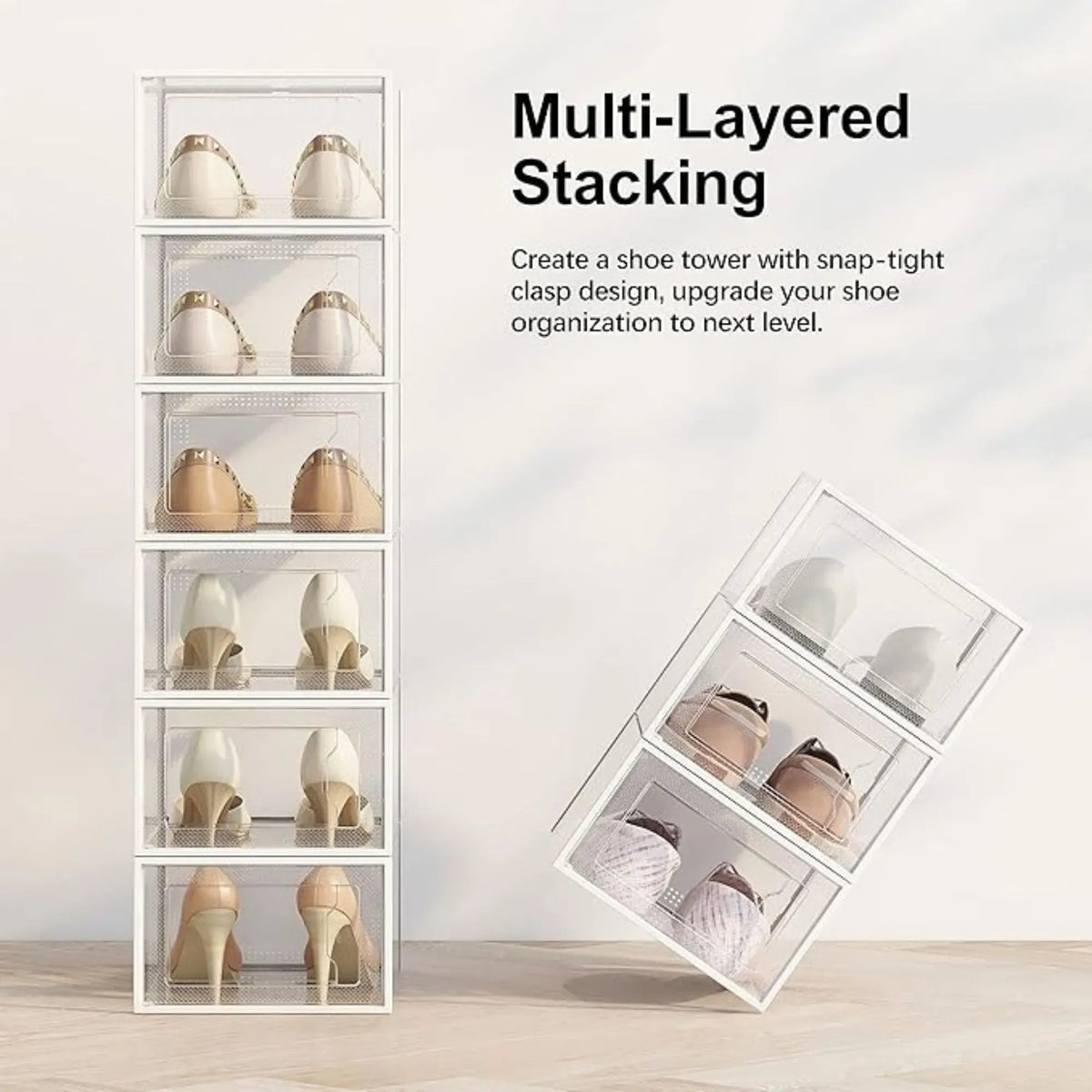 CARLA HOME 12 Pack Clear Stackable Shoe Boxes 35x25x19cm, Fits Up to AU Size 12