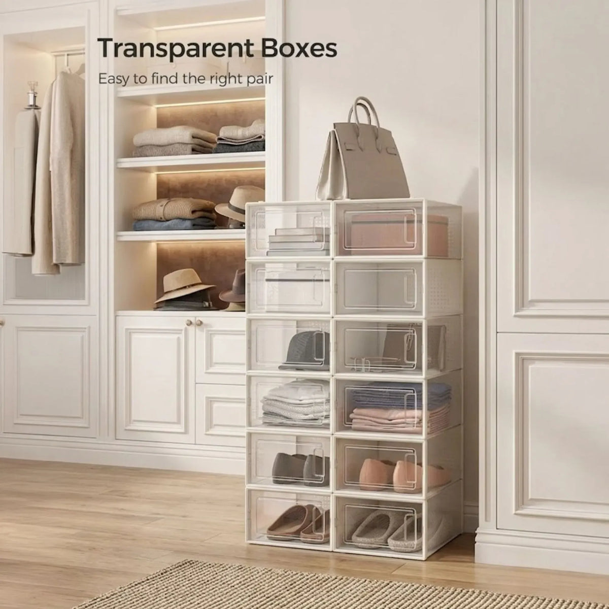 CARLA HOME 12 Pack Clear Stackable Shoe Boxes 35x25x19cm, Fits Up to AU Size 12