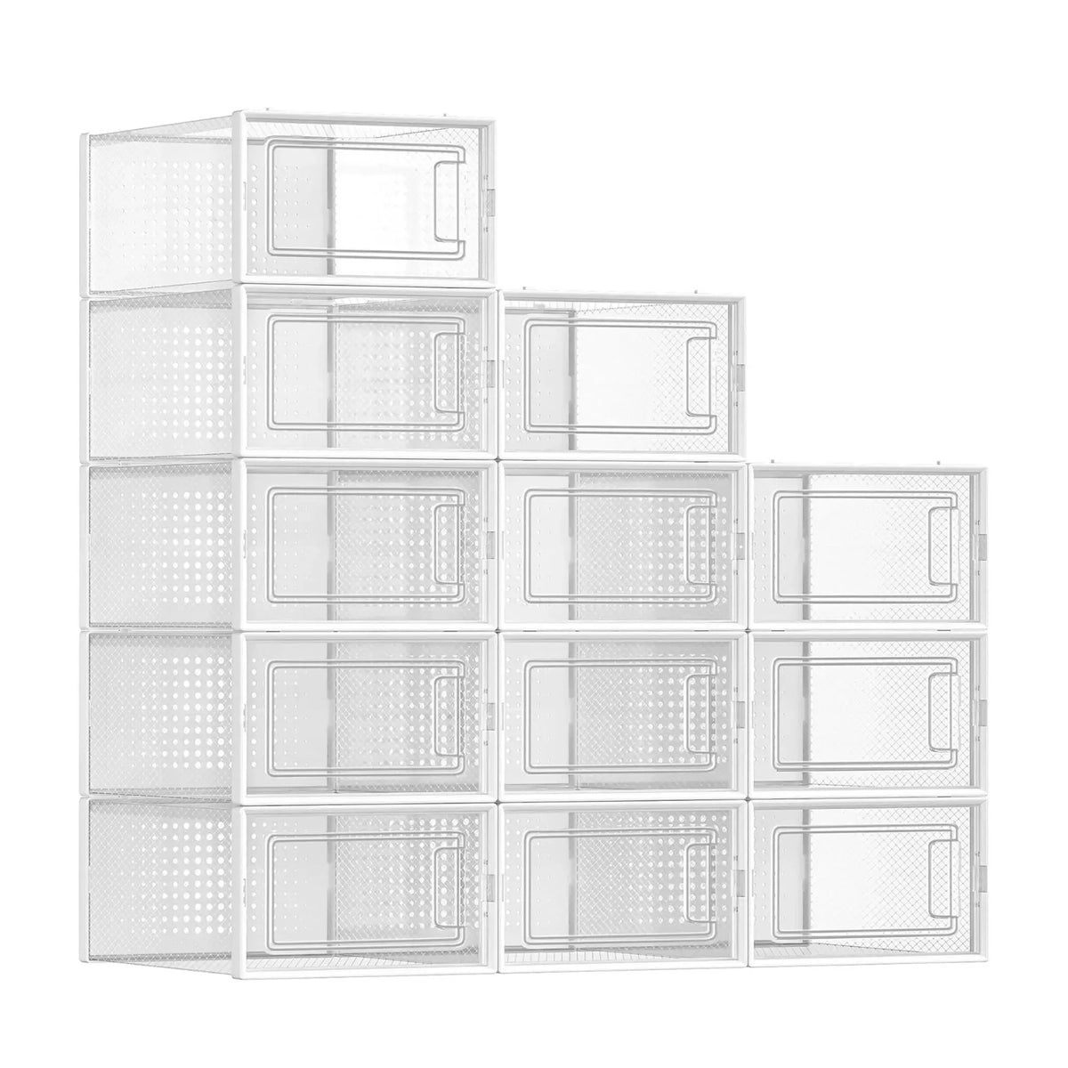 CARLA HOME 12 Pack Clear Stackable Shoe Boxes 35x25x19cm, Fits Up to AU Size 12