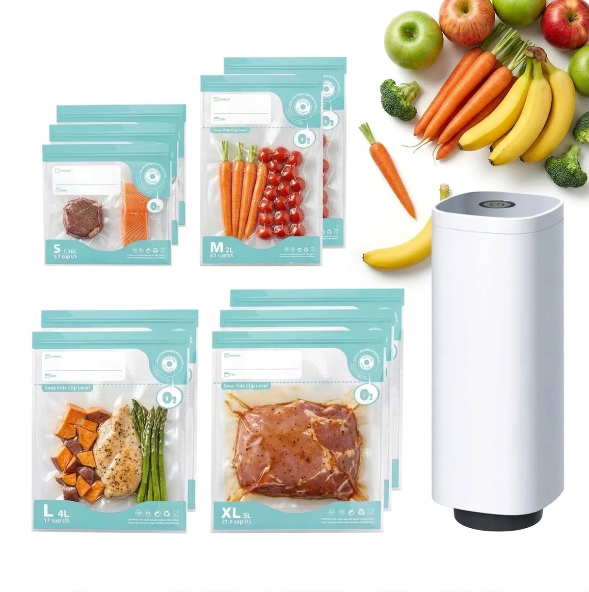 CARLA HOME Handheld Vacuum Sealer Kit with 10 Reusable Bags, Food Saver, White