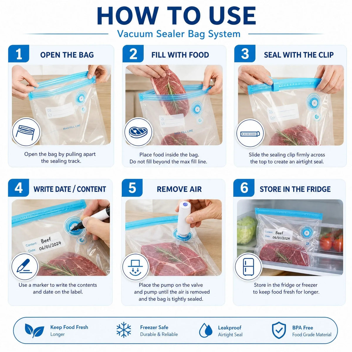 CARLA HOME Handheld Vacuum Sealer Kit with 10 Reusable Bags, Food Saver, White