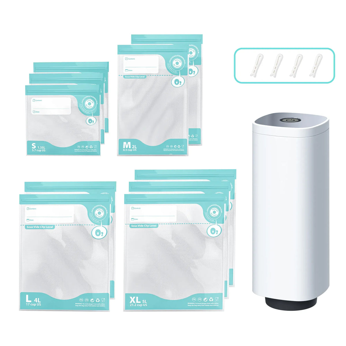 CARLA HOME Handheld Vacuum Sealer Kit with 10 Reusable Bags, Food Saver, White
