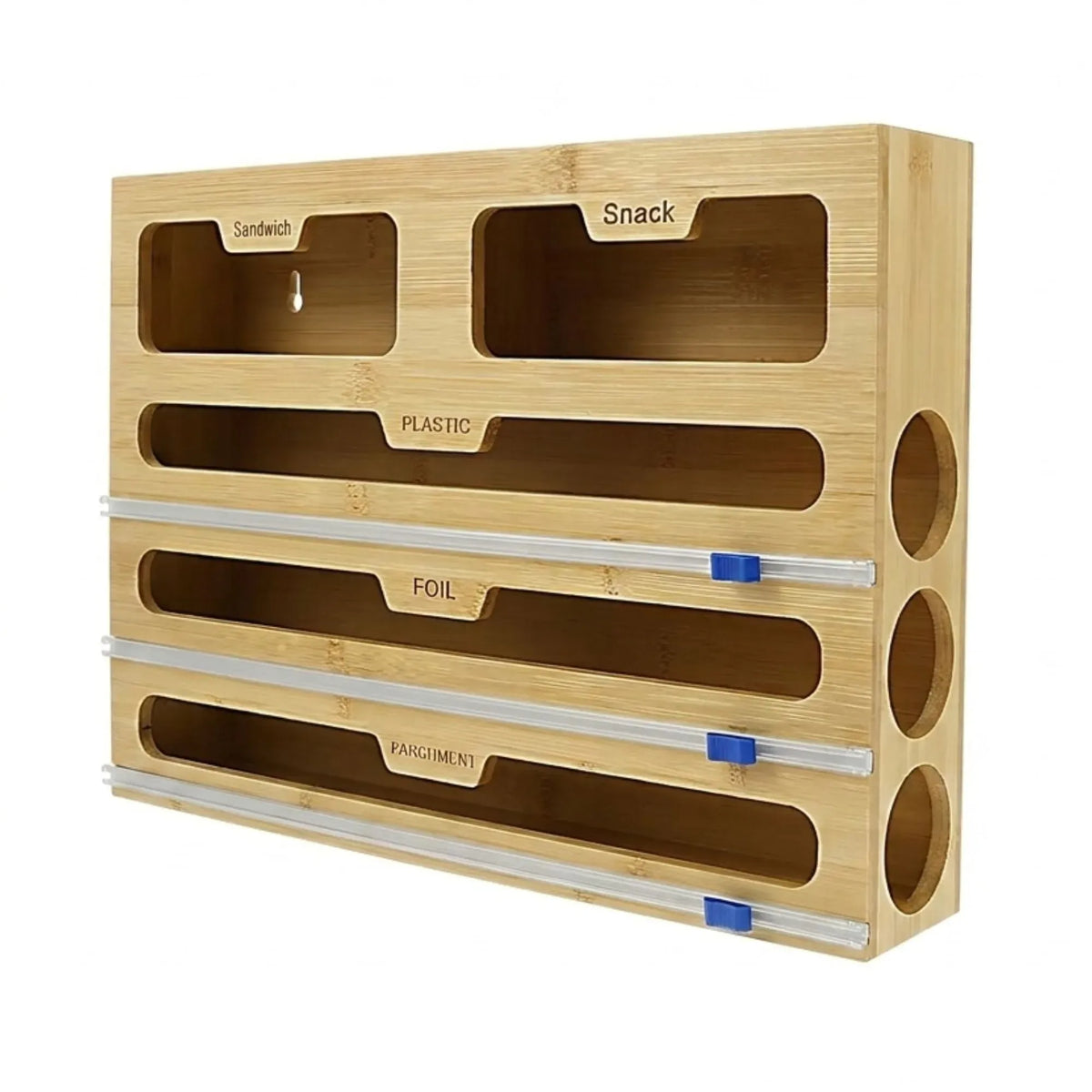 Bamboo Wrap Organiser, 5 in 1 Dispenser with Cutter for Kitchen