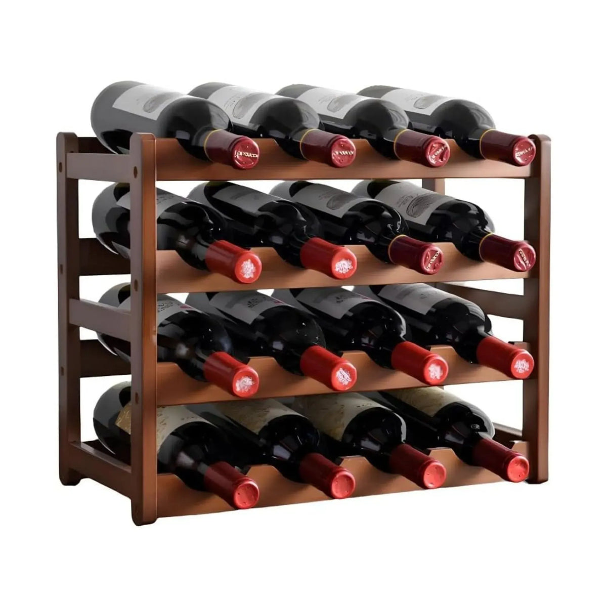 4 Tier Wooden Wine Rack, 16 Bottle Storage, Brown