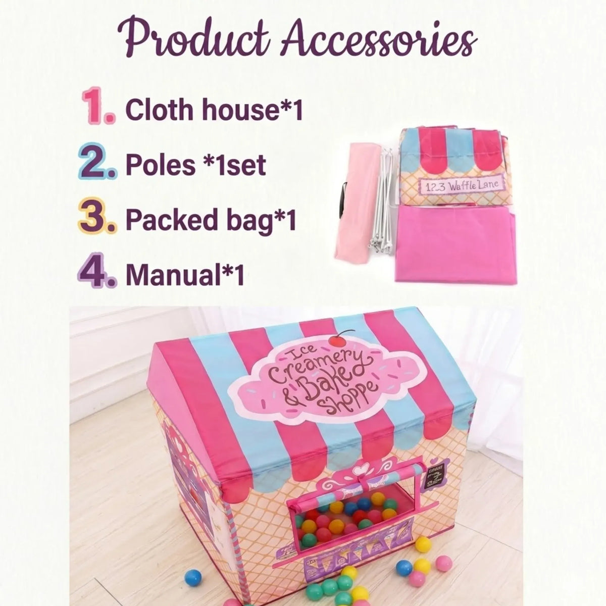 Kids Ice Cream Bakery Play Tent Pink Pop Up Playhouse - Outdoor Play Equipment Play Tents & Tunnels