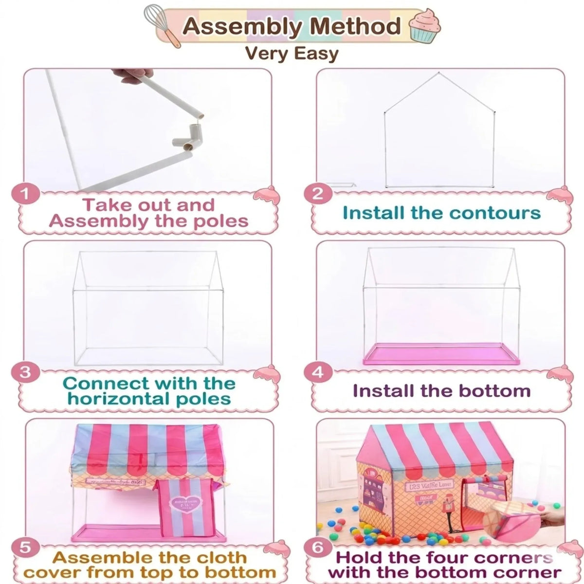 Kids Ice Cream Bakery Play Tent Pink Pop Up Playhouse - Outdoor Play Equipment Play Tents & Tunnels