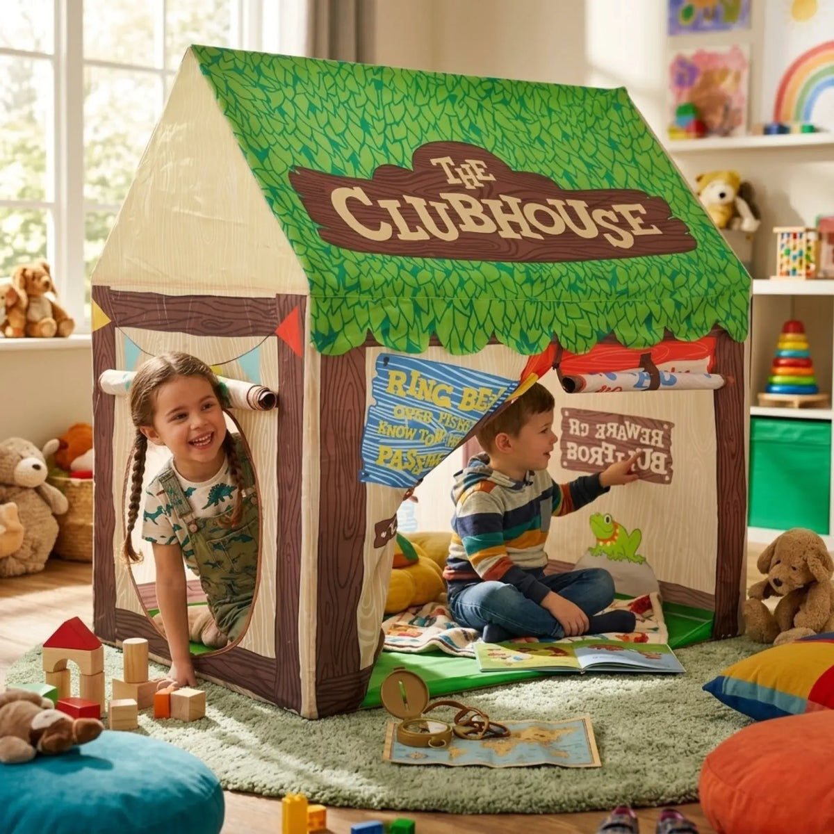 Kids Clubhouse Play Tent - Green - Outdoor Play Equipment Play Tents & Tunnels