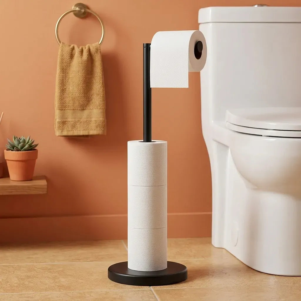 Toilet Paper Holder Stand with Storage - Black - METAL - Bathroom Accessories Toilet Paper Holders