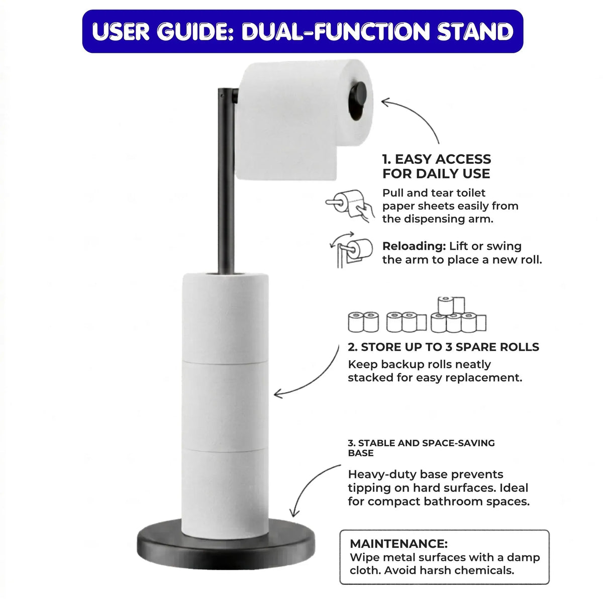 Toilet Paper Holder Stand with Storage - Black - METAL - Bathroom Accessories Toilet Paper Holders