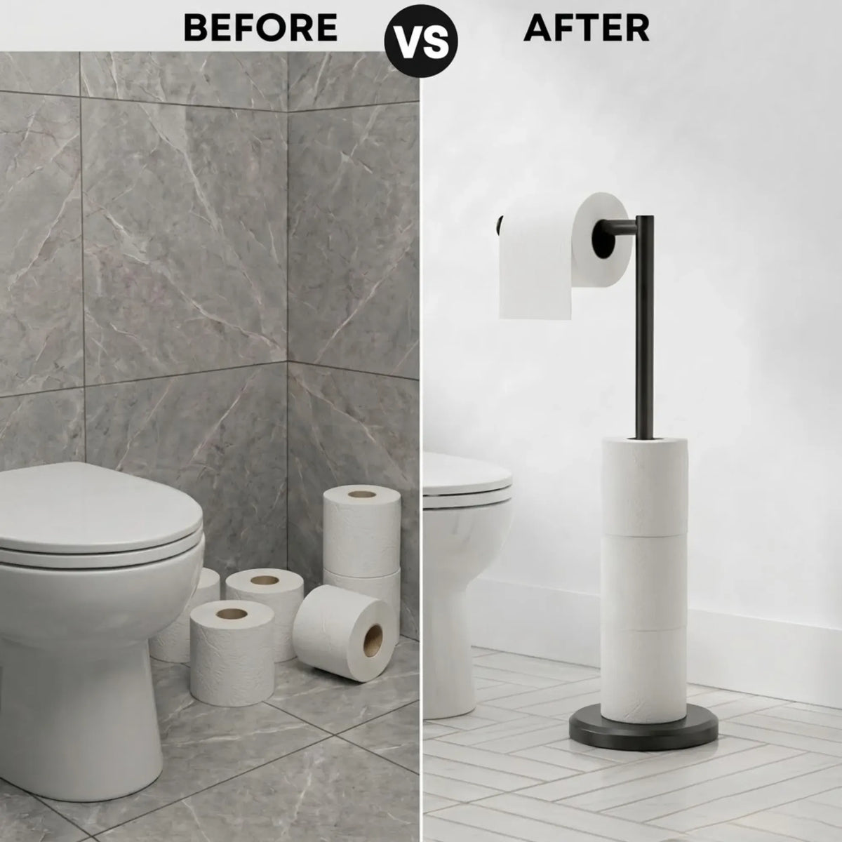 Toilet Paper Holder Stand with Storage - Black - METAL - Bathroom Accessories Toilet Paper Holders