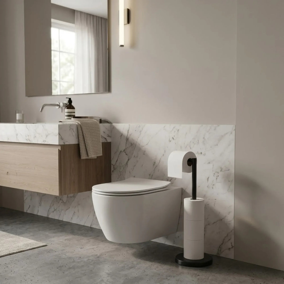 Toilet Paper Holder Stand with Storage - Black - METAL - Bathroom Accessories Toilet Paper Holders