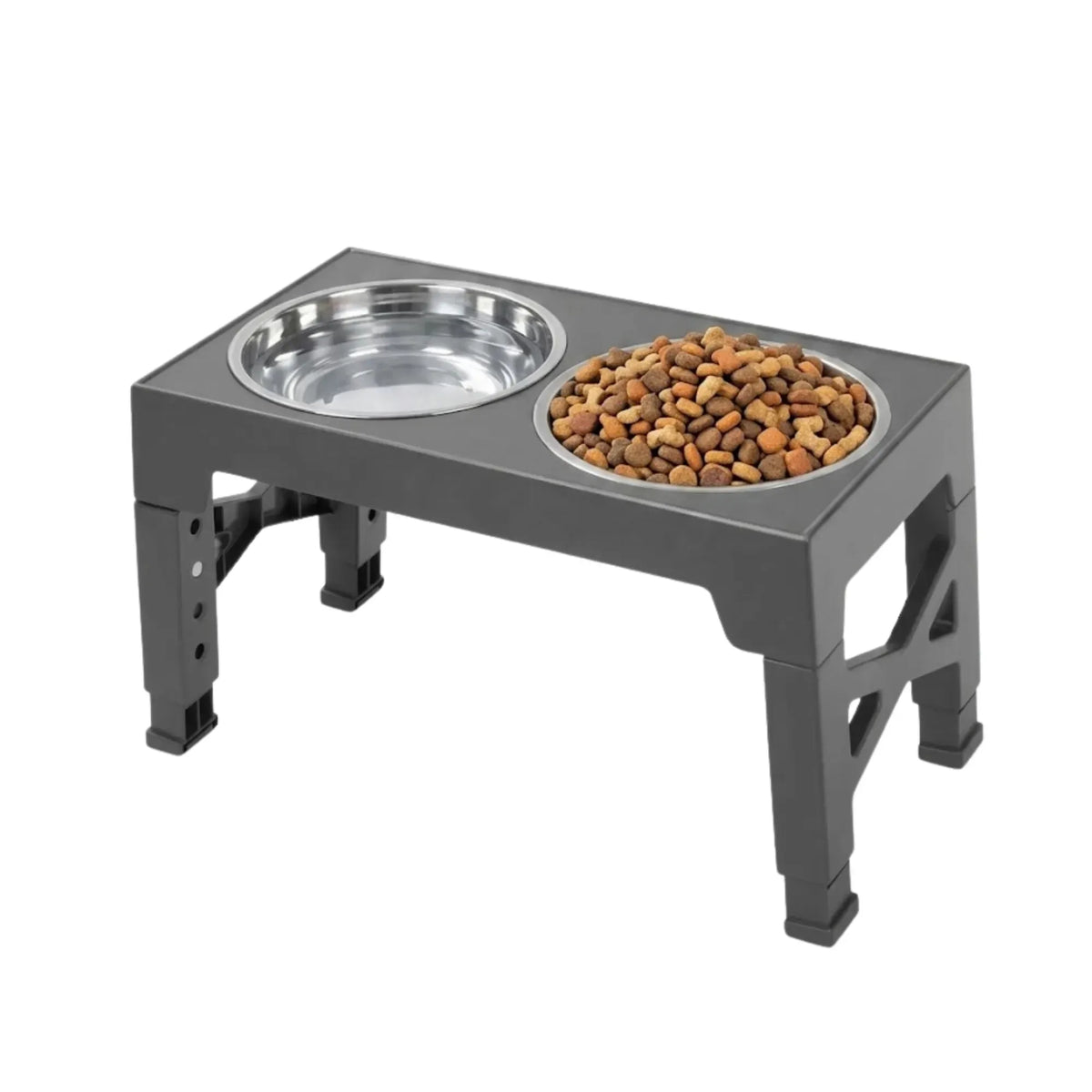 Raised Dog Bowl Stand - 4 - Height Adjustable - Black - Pet Feeder - Metal
