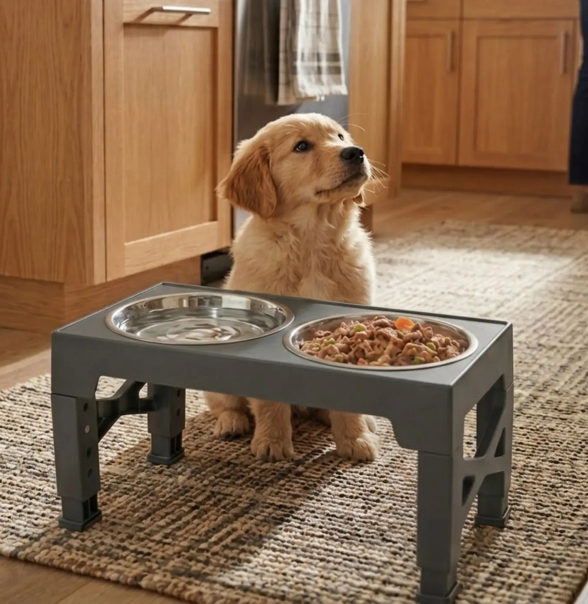 Raised Dog Bowl Stand - 4 - Height Adjustable - Black - Pet Feeder - Metal