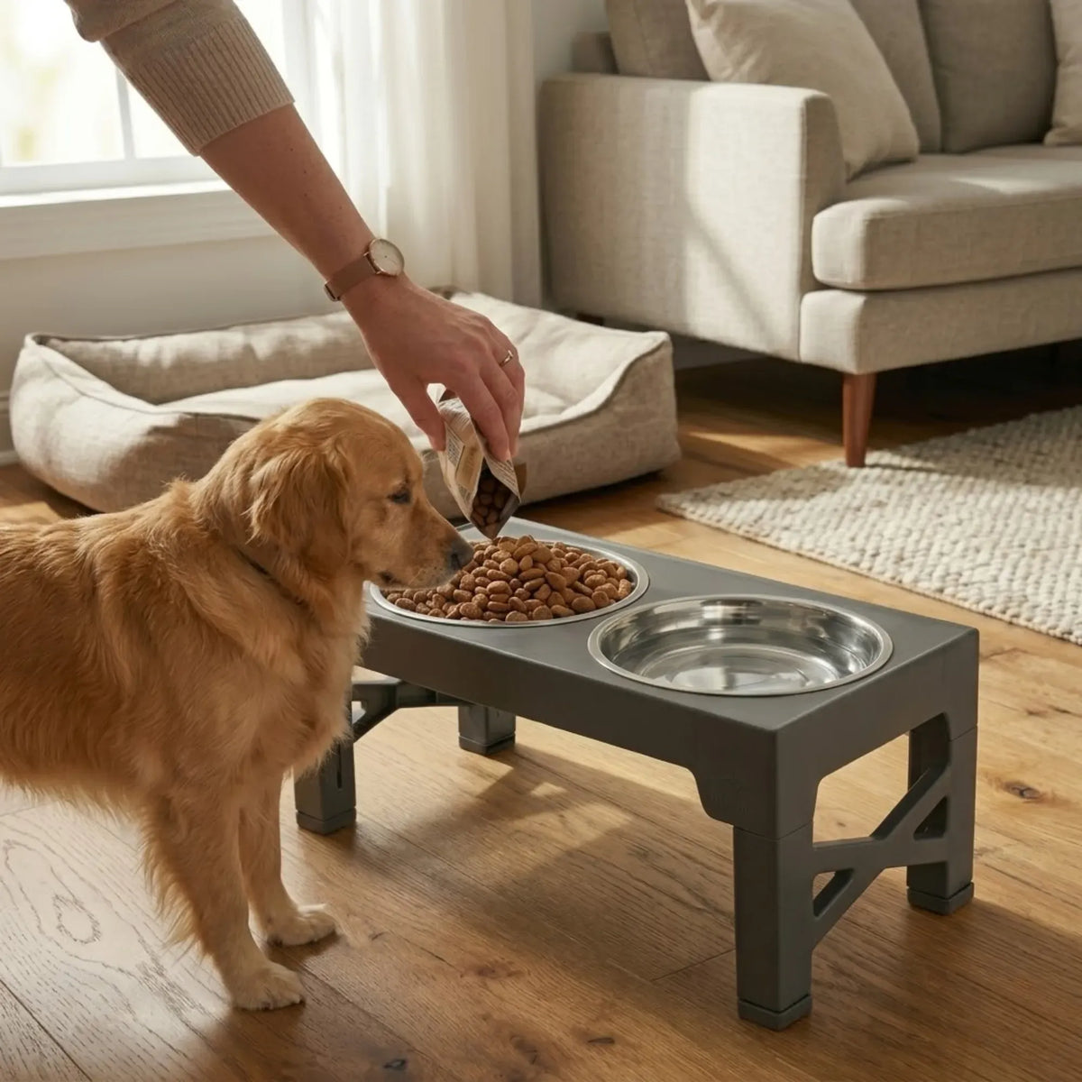 Raised Dog Bowl Stand - 4 - Height Adjustable - Black - Pet Feeder - Metal