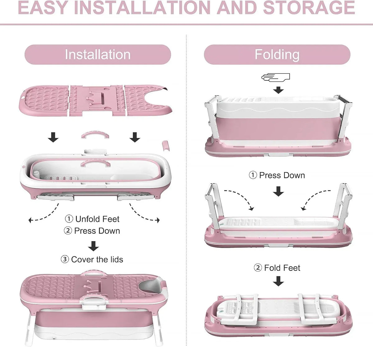 Foldable Bathtub Adult - Collapsible Soaking Tub - Pink - Folding Bathub