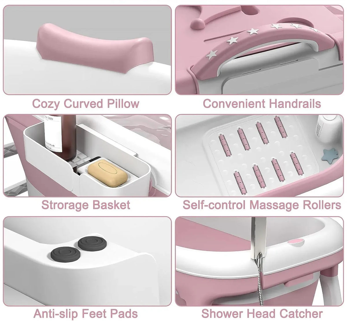 Foldable Bathtub Adult - Collapsible Soaking Tub - Pink - Folding Bathub